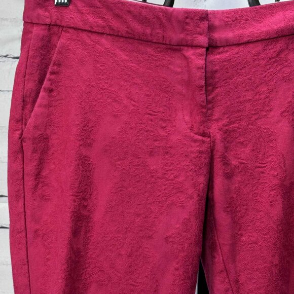 Tommy Hilfiger Red Jacquard Velvet-Like Trousers Size 6 | Textured Dress Pants - Picture 3 of 10